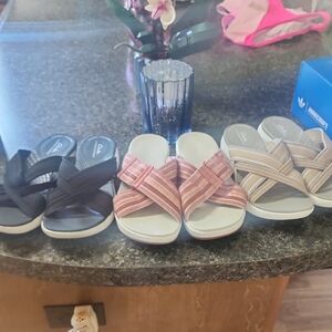 Womens Clarks Cloudsteppers - Black, Pink, and Tan